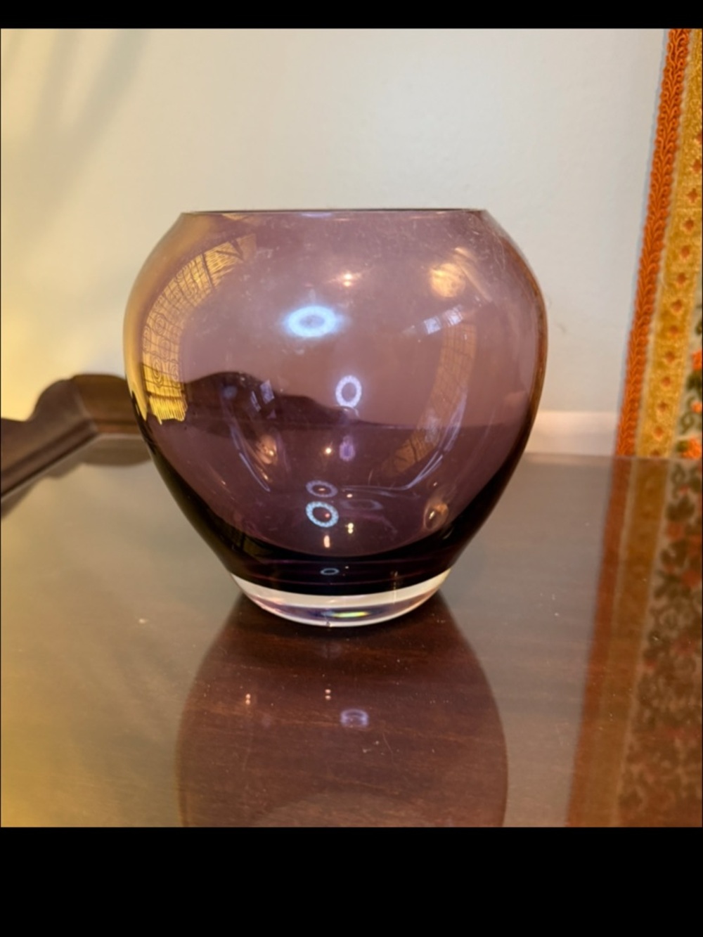 Hand Blown Amethyst Purple Art Glass Vase/Bowl-Heavy. Modern Decor